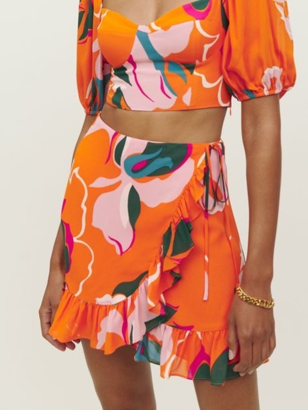 Reformation 2 sinead wrap mini skirt eros floral orange